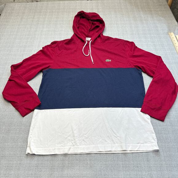 Lacoste Hoodie Shirt Men 4 US Medium Colorblock Pullover Preppy Shirt Drawstring - Picture 1 of 9